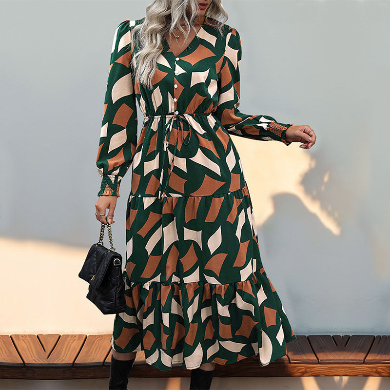 Damen Maxikleid mit knöpfen und elastischem Taillenzug Stalluxe