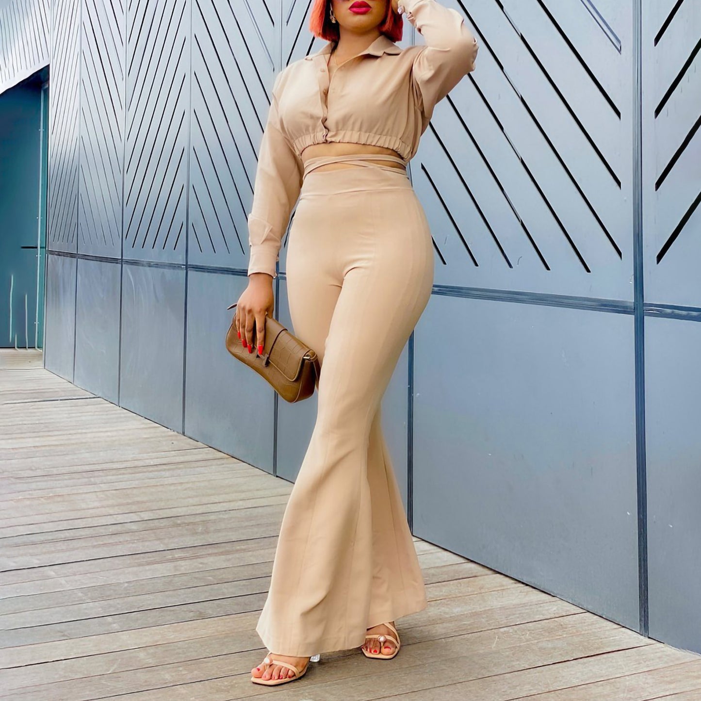 Damen modisches Crop-Top mit weitem Hosen Stalluxe