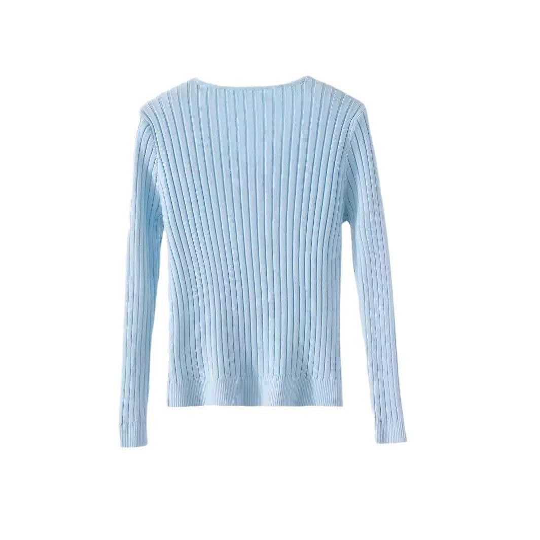 Damen Feines V-Ausschnitt Strickoberteil im Rippdesign Stalluxe