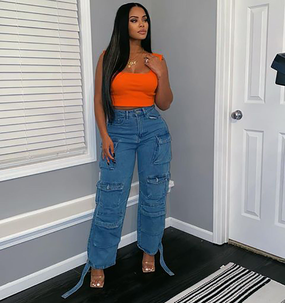 Damen entspannte Baggy-Jeans im Used-Look mit strapazierfähigen Details Stalluxe