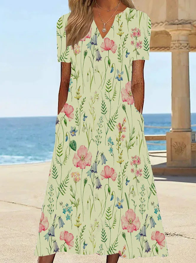 Damen Blumengemusterte Sommerkleid mit Taschen Stalluxe