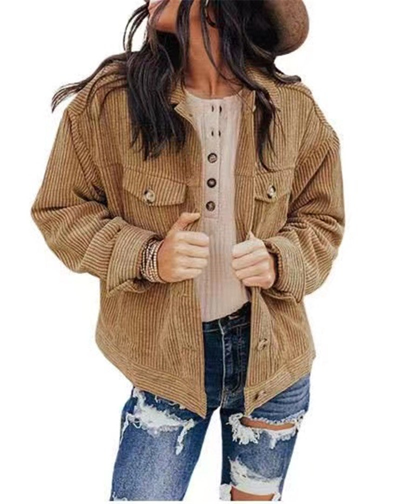 Damen lässige Kordjacke im Oversized-Schnitt mit Knopfdetails Stalluxe