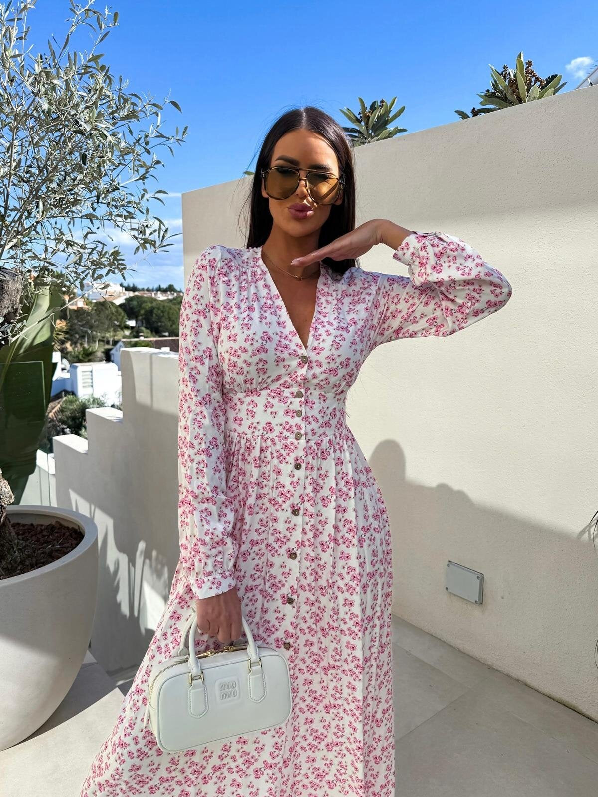 Damen Langarm Kleid mit floralem Design und tailliertem Schnitt Stalluxe
