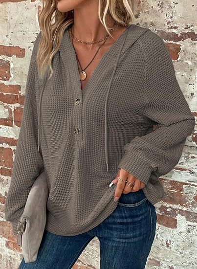 Damen lässiger Hoodie mit Knopfdetails und weit geschnittenen Ärmeln Stalluxe