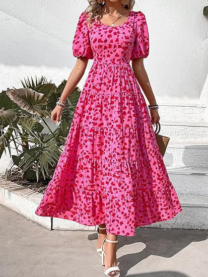 Damen Maxikleid mit schwingendem Saum und floralem Muster Stalluxe