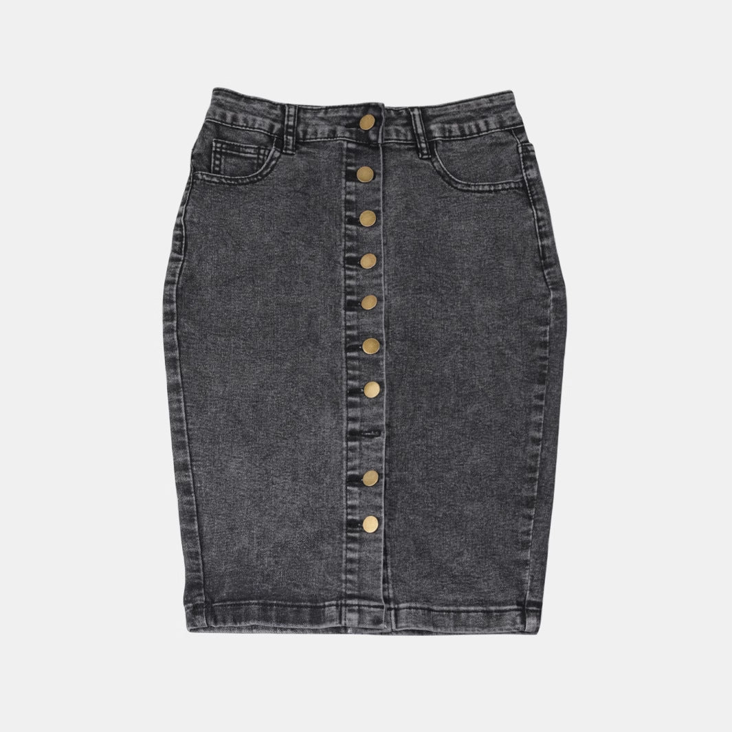 Damen Jeans-Midirock mit durchgehender Knopfleiste und figurschmeichelndem Schnitt Stalluxe