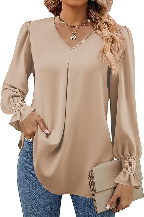 Damen Elegante Bluse mit V-Ausschnitt und Rüschendetails Stalluxe