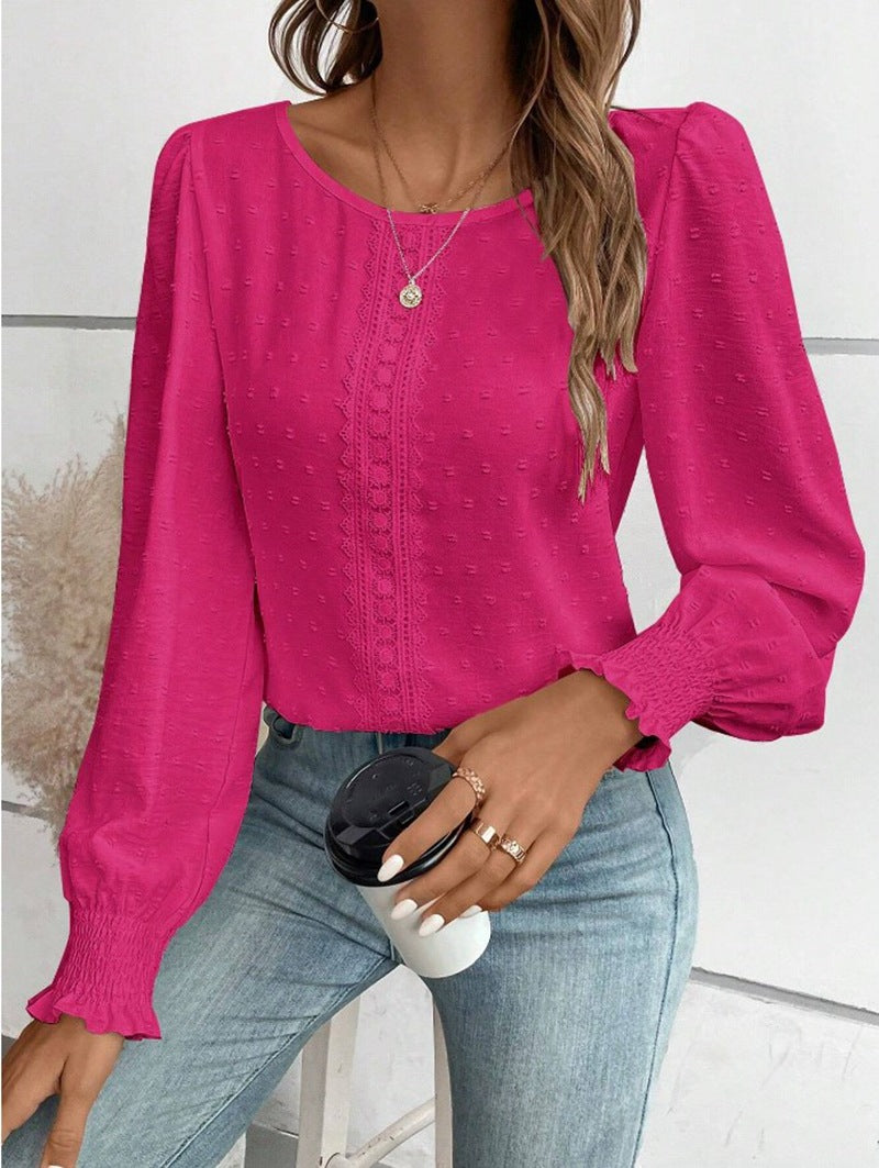 Damen luftige Bluse mit feinem Stickmuster Stalluxe