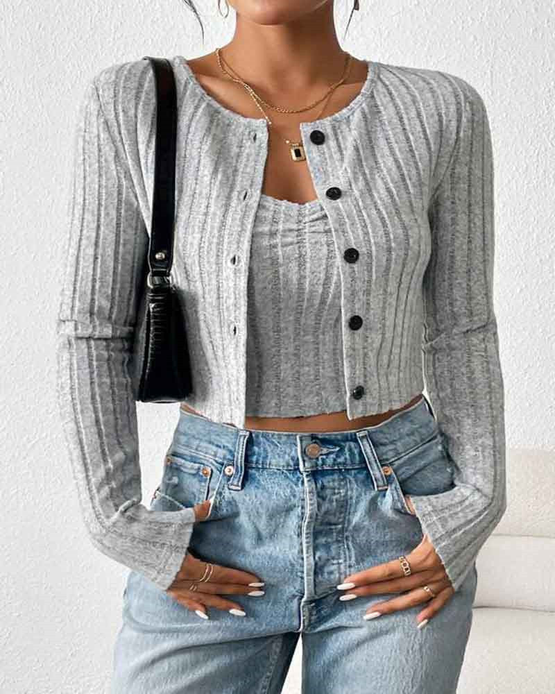 Damen lässige Strickjacke im schmalen Rippdesign mit Knopfleiste Stalluxe