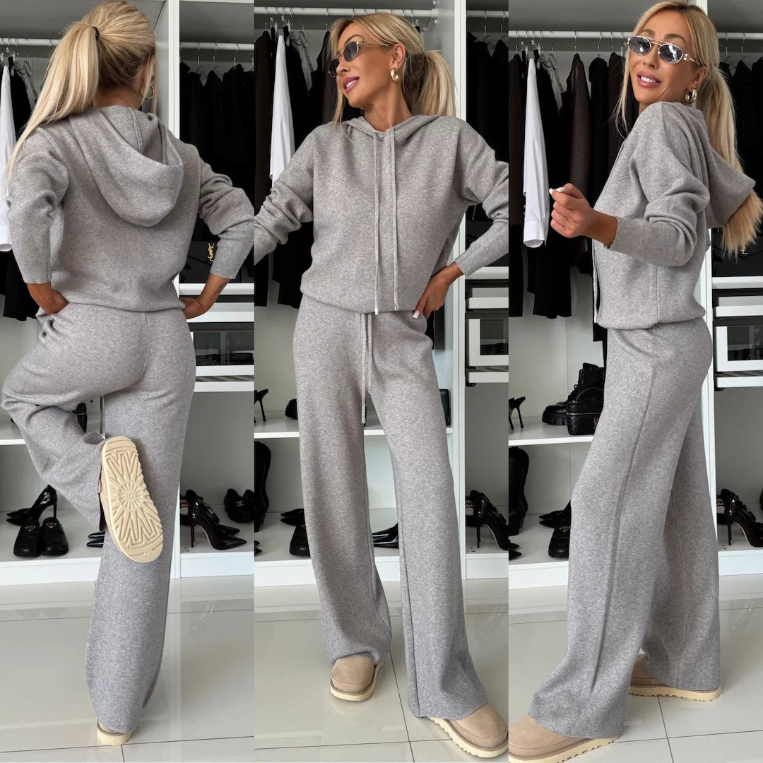 Damen lässiger Kapuzenpullover und weite Hose Set Stalluxe