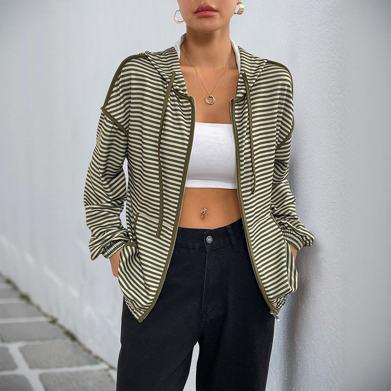 Damen lässige Jacke mit Reißverschluss und Streifenmuster Stalluxe