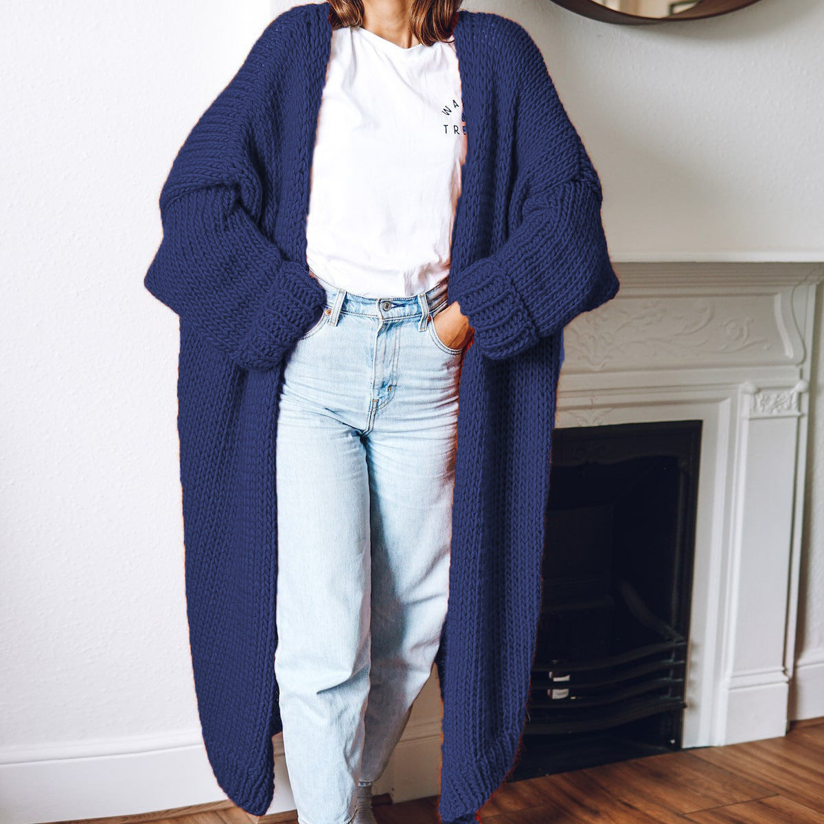 Damen Großer Strickmantel mit tiefen Taschen und voluminösen Ärmeln Stalluxe