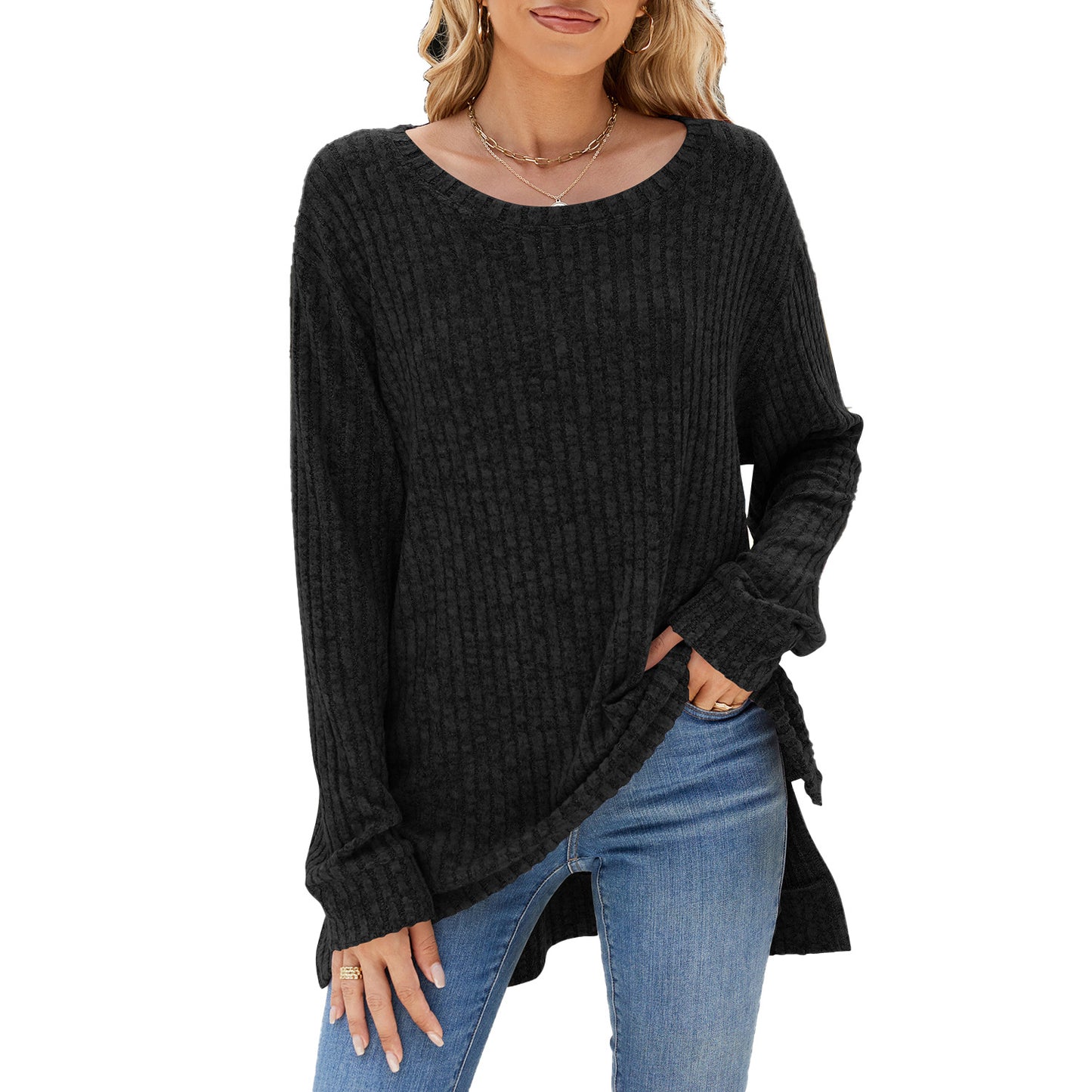 Damen lässiges Langarmshirt aus samtigem Rippstrick Stalluxe