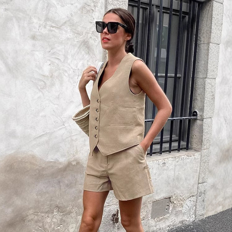 Damen modischer ärmelloser Blazer mit Shorts Stalluxe