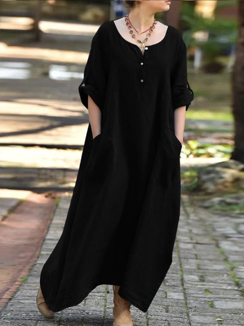 Damen längeres Kleid mit Knopfdetail und praktischen Taschen Stalluxe