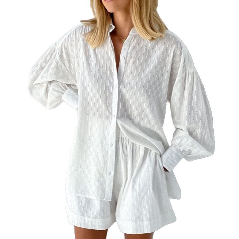 Damen lässiges Oversized Hemd mit Struktur und kurzen Hosen Stalluxe