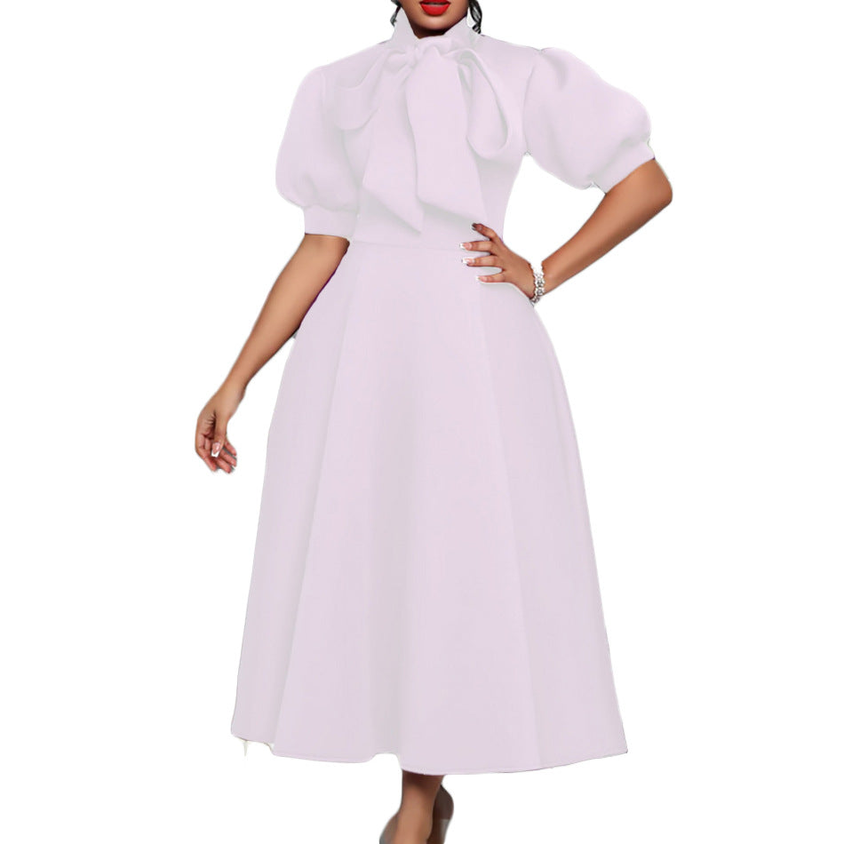 Damen Maxikleid mit voluminösen Puffärmeln und eleganter Schleifenverzierung Stalluxe