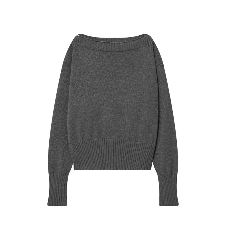 Damen lockerer Strickpullover mit überschnittenen Schultern und breitem Bündchen Stalluxe