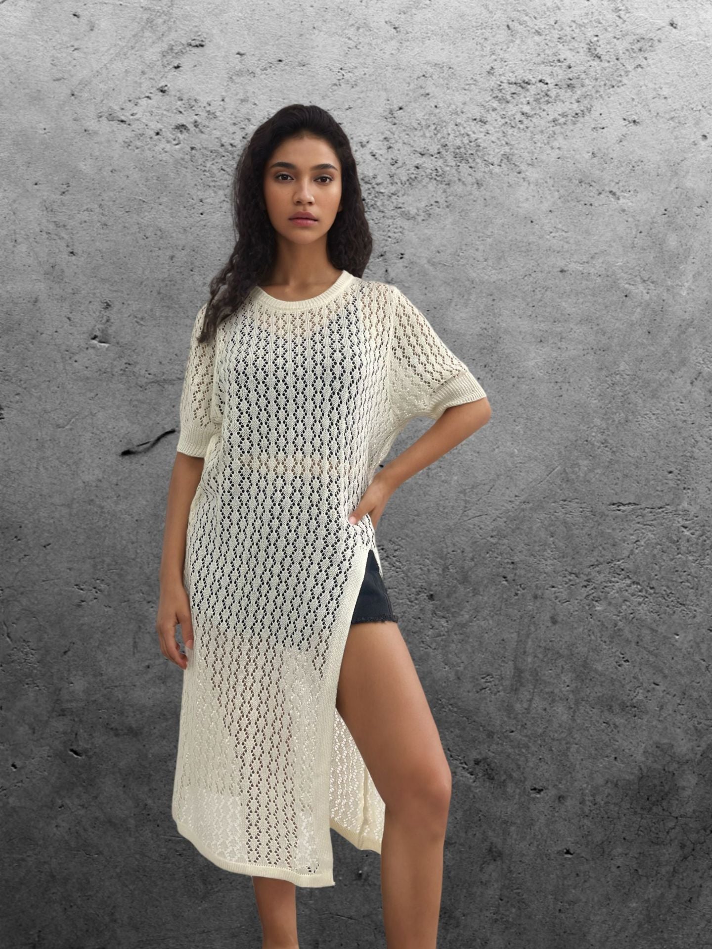 Damen Langer Strick-Kimono mit offenem Design und atmungsaktiver Maschenstruktur Stalluxe