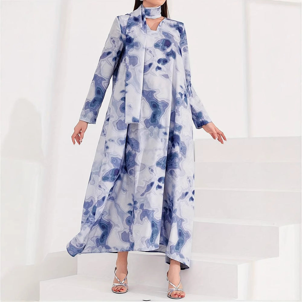 Damen Maxikleid mit kunstvollem Muster und elegantem Stehkragen Stalluxe