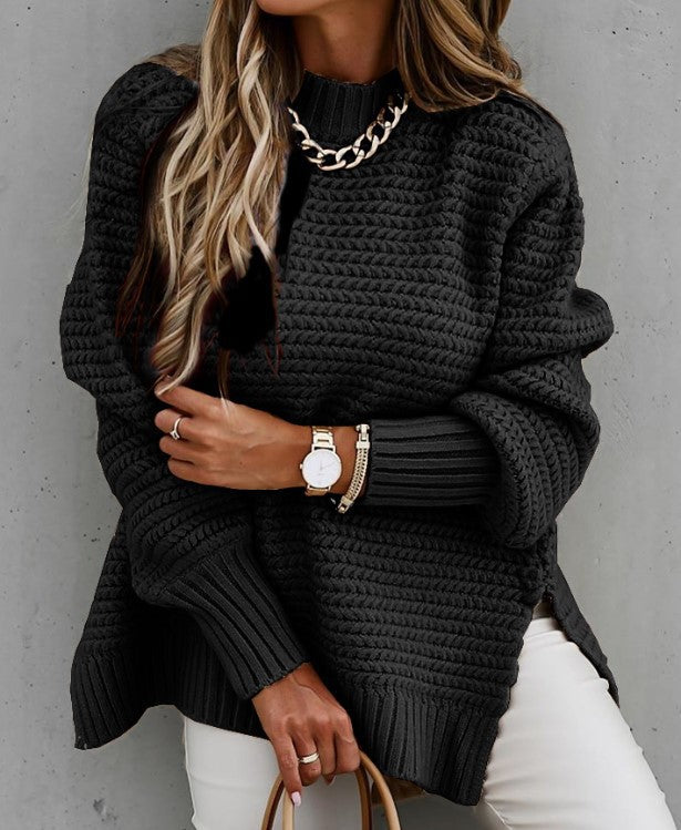 Damen Grobstrickpullover mit modernem Strukturdesign und hohen Kragen Stalluxe