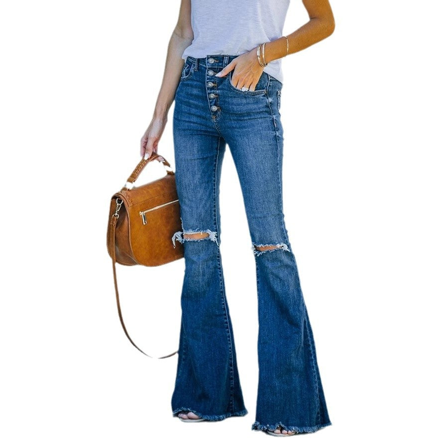 Damen Flared Jeans mit modischen Fransen und hoch sitzendem Bund Stalluxe