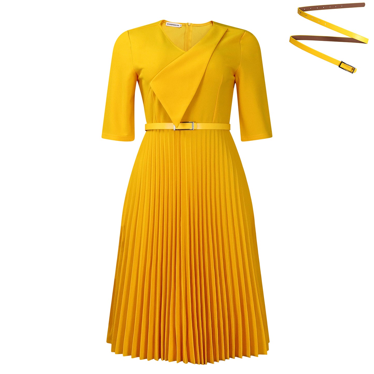 Damen Plissiertes Wickelkleid mit Taillengürtel Stalluxe