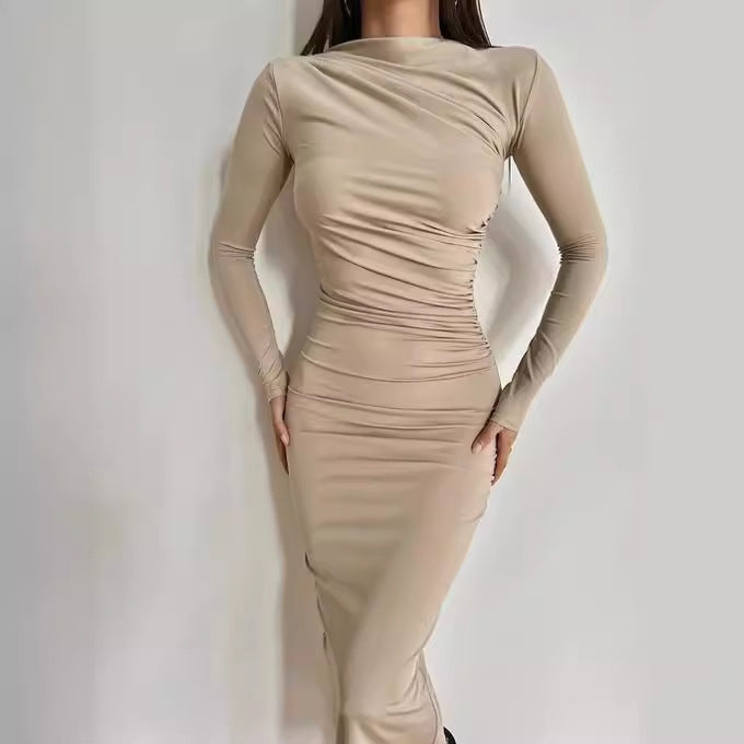 Damen Elegantes und figurbetontes Langarmkleid mit Raffungen Stalluxe