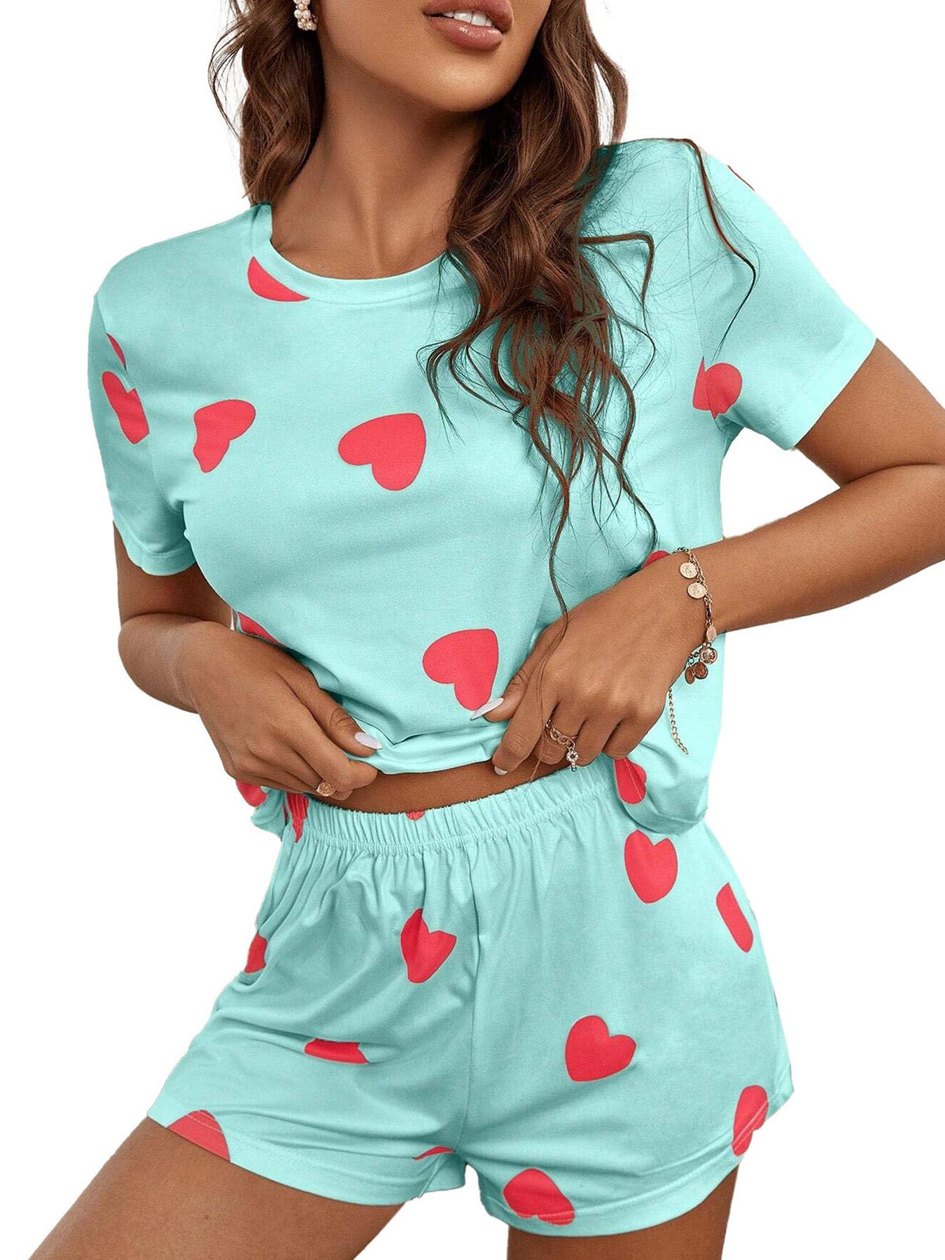 Women's Heart Print Lounge Set Stalluxe
