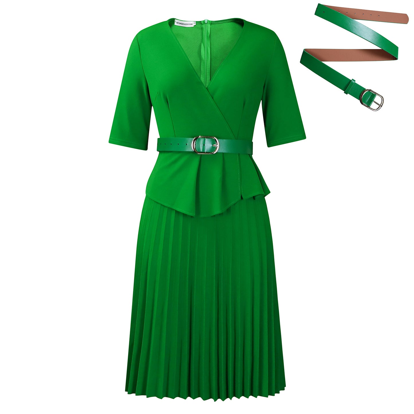Damen Plissiertes Wickelkleid mit eleganter Taillierung und Gürtel Stalluxe