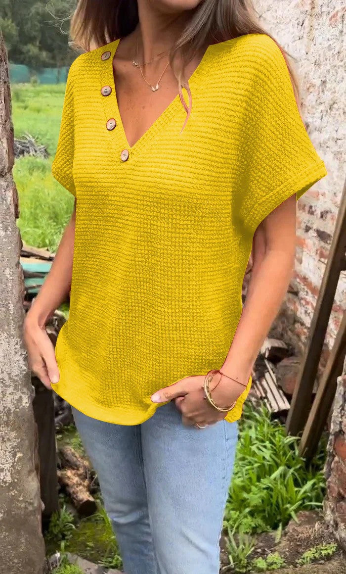 Damen lässiger V-Ausschnitt Pullover mit Knöpfen Stalluxe