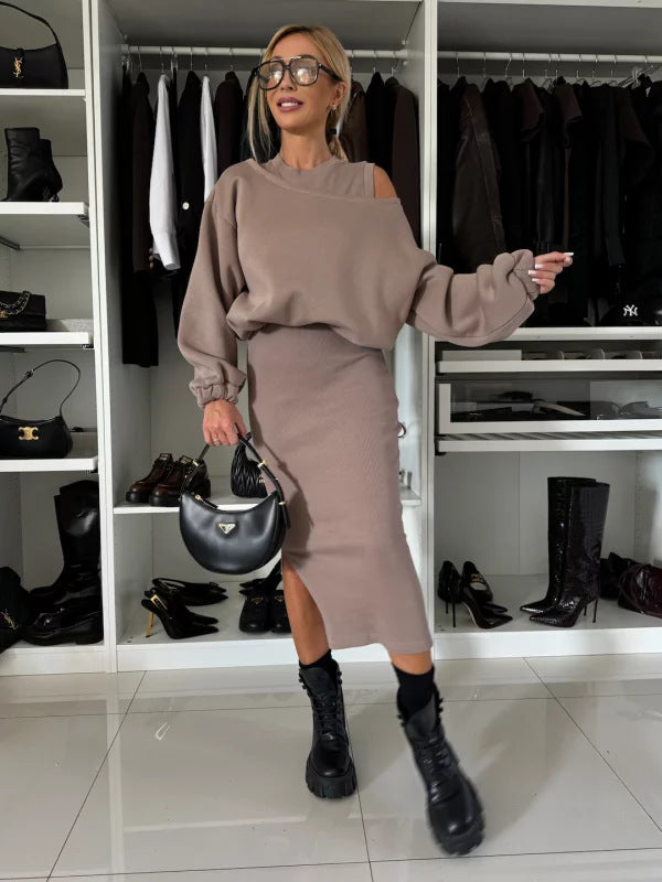 Damen legeres Sweatkleid mit asymmetrischem Saum und luftigen Ärmeln Stalluxe