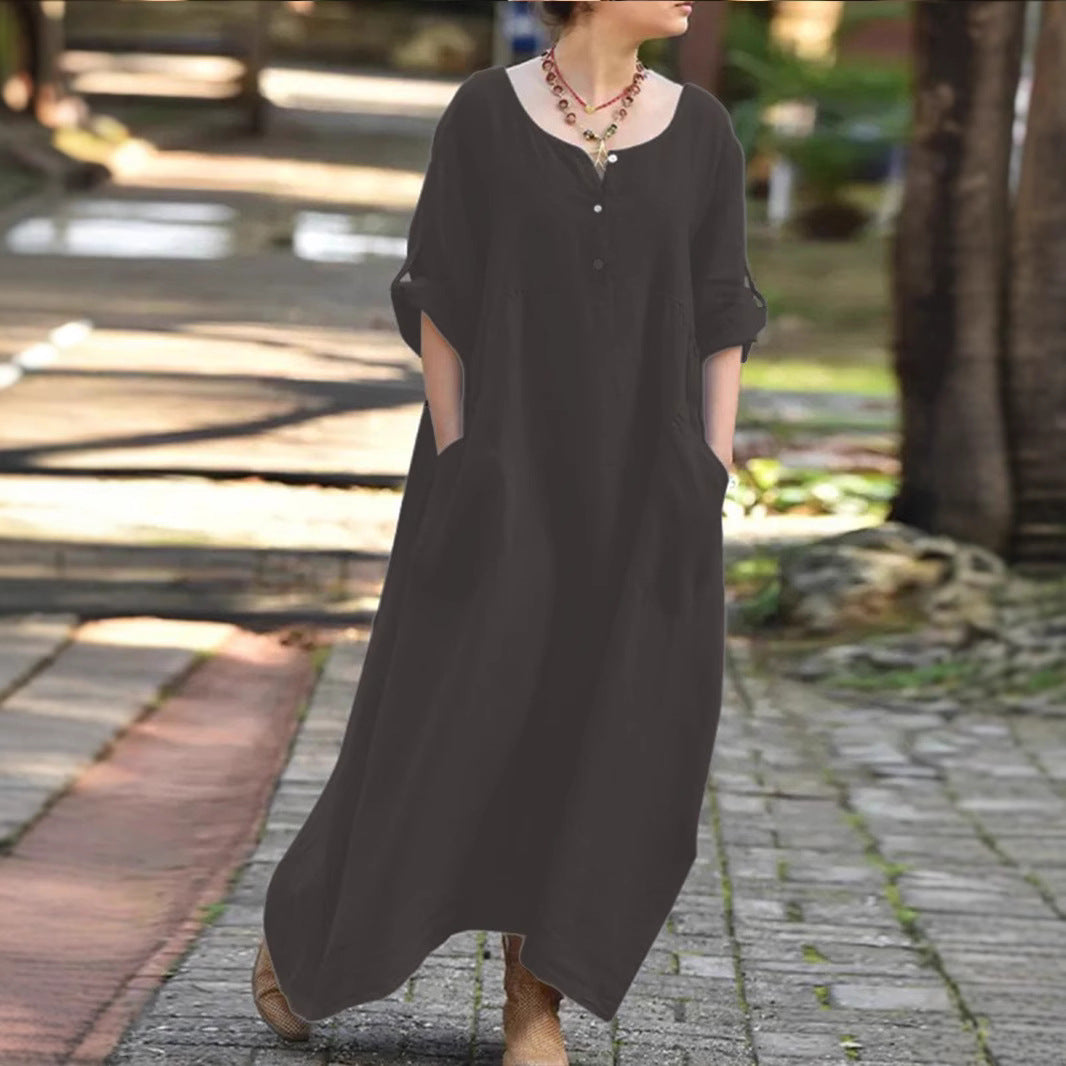 Damen lässiges Maxikleid mit praktischen Taschen und Knopfdetails Stalluxe