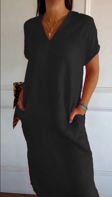 Damen lässiges V-Ausschnitt Kleid mit praktischen Taschen Stalluxe
