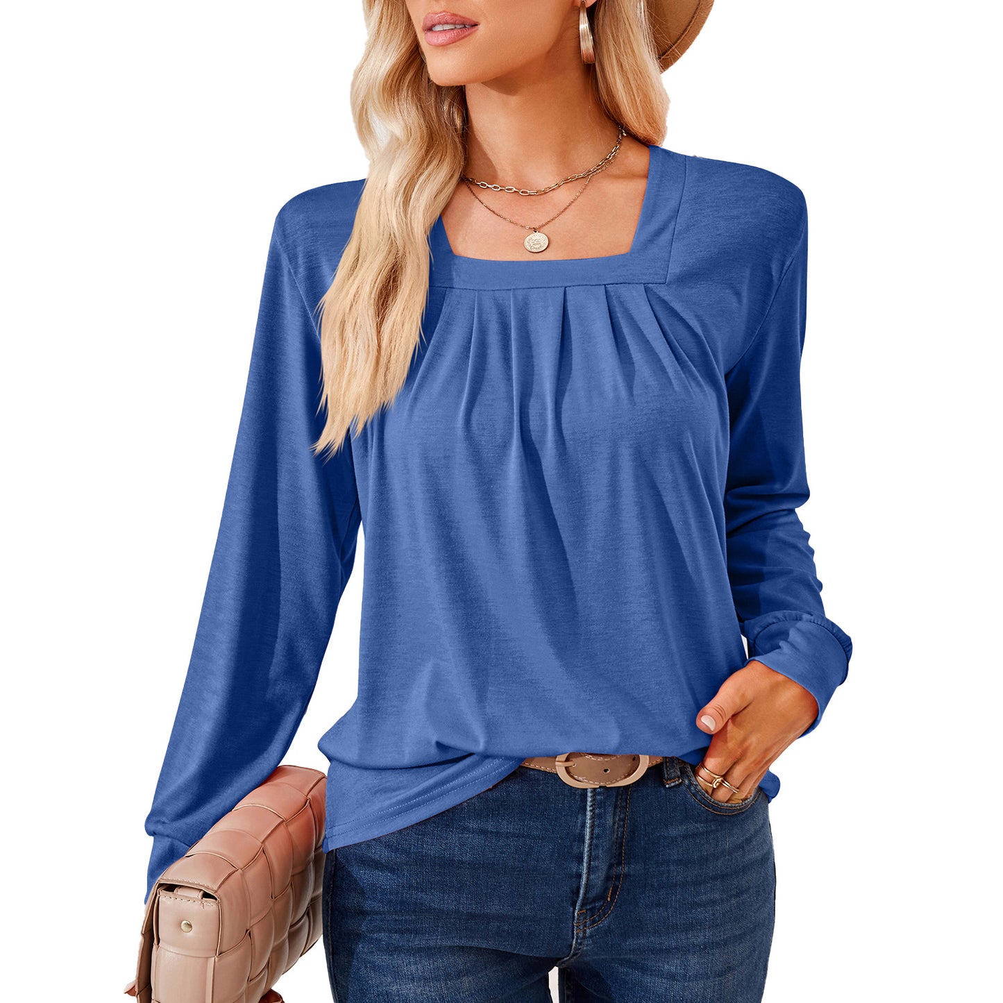 Damen Langarmshirt mit quadratischem Ausschnitt und femininer Raffung Stalluxe