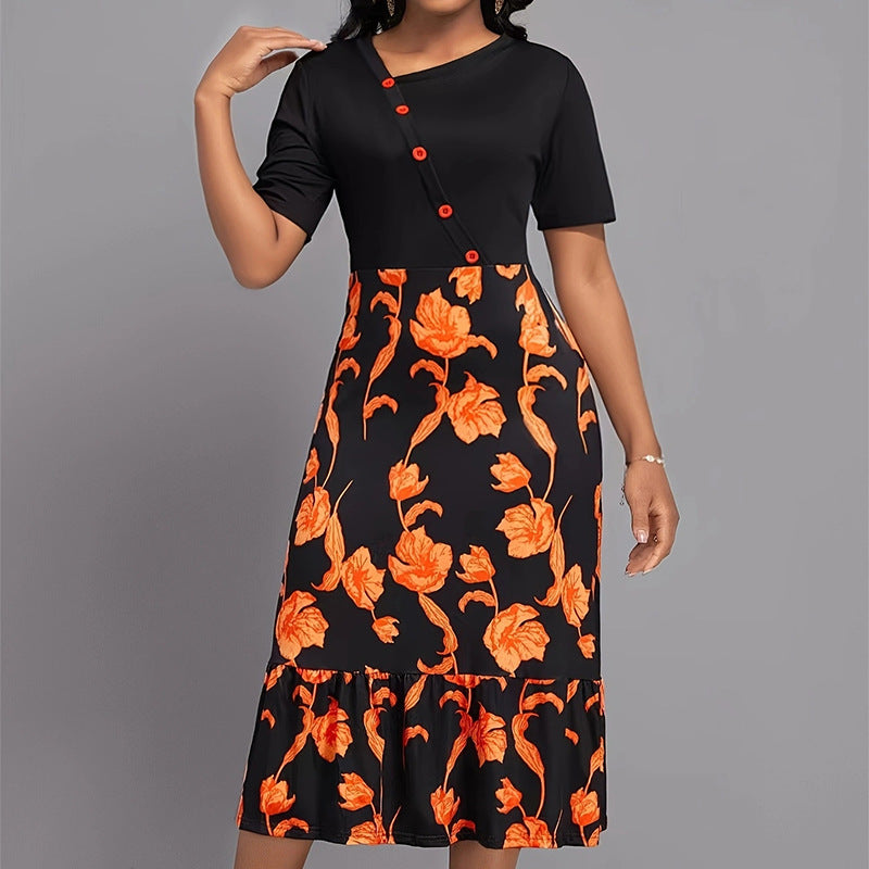 Damen Elegantes Kleid mit floralem Muster und Knopfdetails Stalluxe