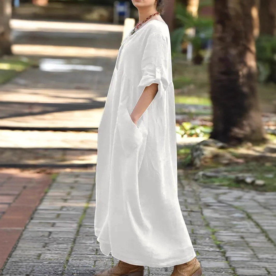Damen längeres Kleid mit Knopfdetail und praktischen Taschen Stalluxe