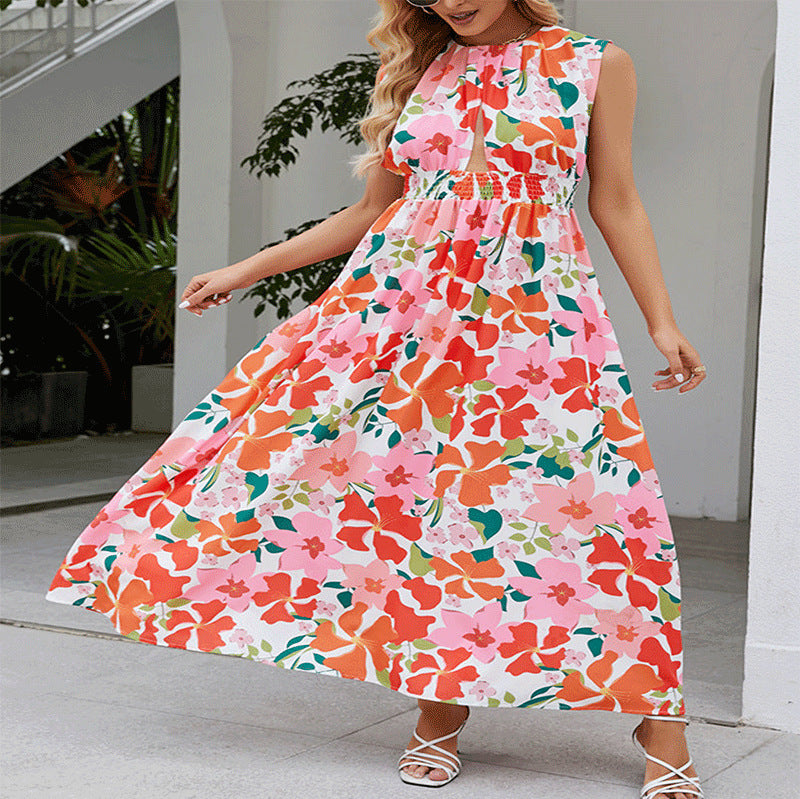 Damen Maxikleid mit floralem Design und elastischem Taillenband Stalluxe