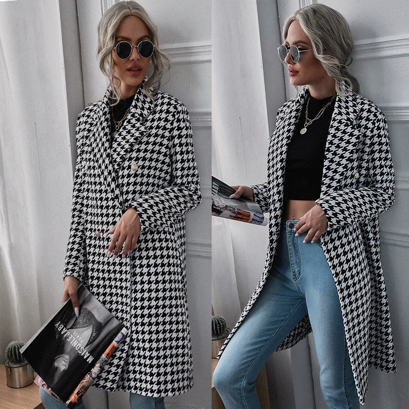 Damen Oversized Hahnentritt-Mantel mit klassischen Details Stalluxe