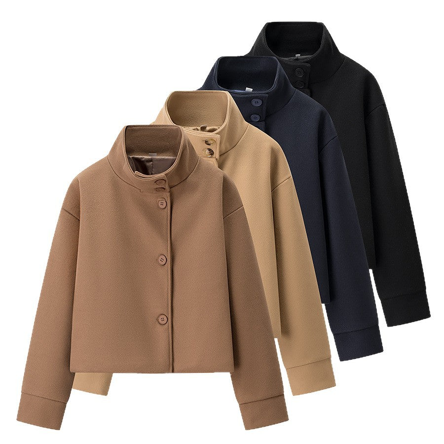 Damen cropped Blousonjacke mit elegantem Stehkragen und Knopfverschluss Stalluxe