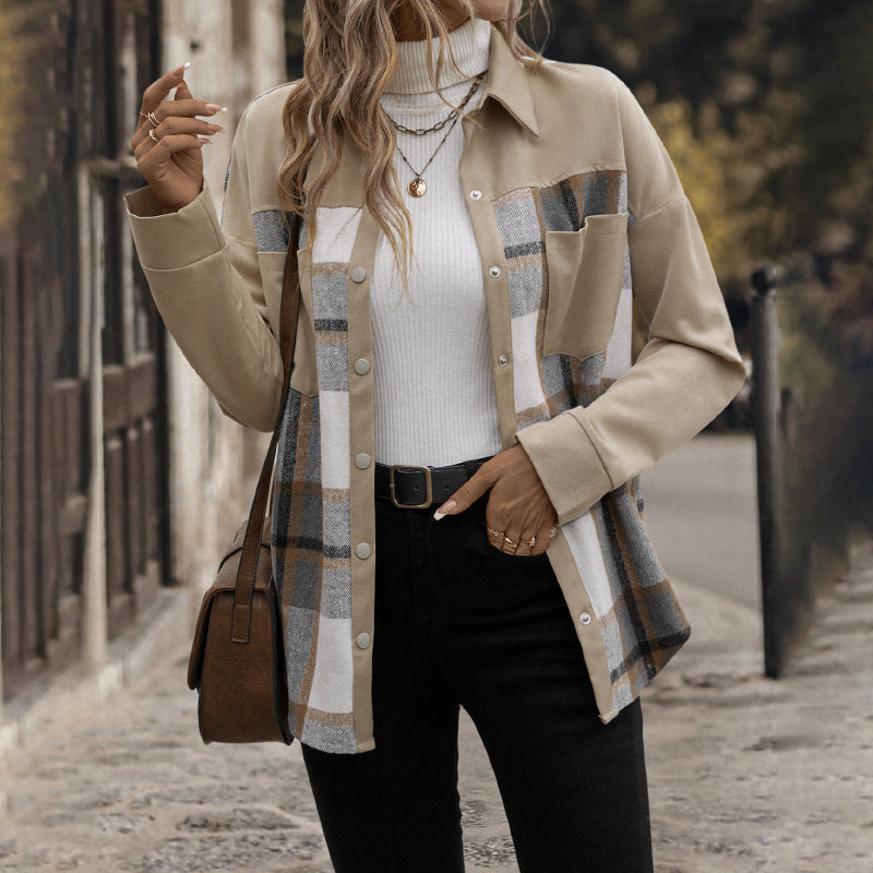 Damen modische Twill-Hemdjacke mit Karomuster und aufgesetzten Taschen Stalluxe