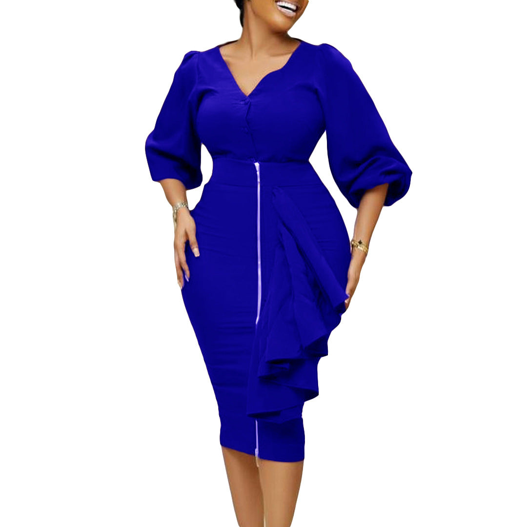 Damen Cocktailkleid mit schickem Knopfverschluss und raffinierten Rüschendetails Stalluxe