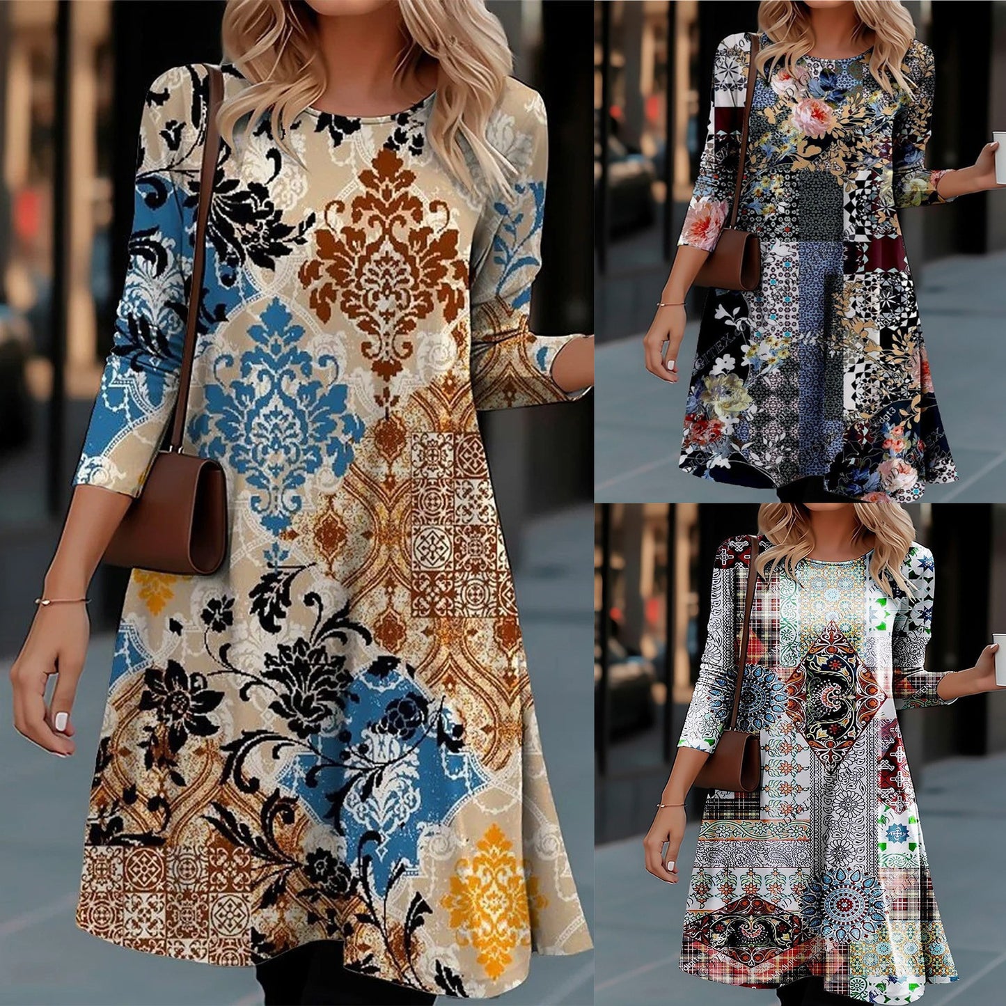 Damen Langarm Kleid mit kreativem Muster Stalluxe