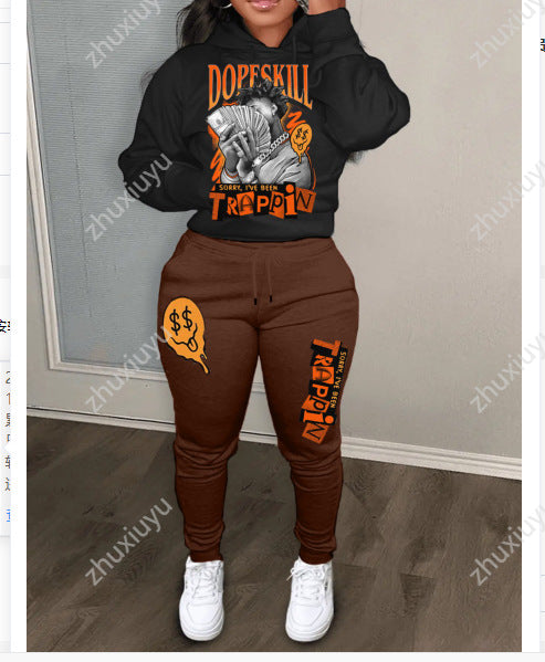 Damen Hoodie und Jogginghose Set mit kreativem Grafikdruck Stalluxe