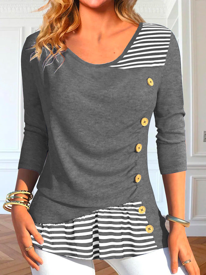 Damen Langarmshirt mit Knopfdetails und gestreiftem Saum Stalluxe