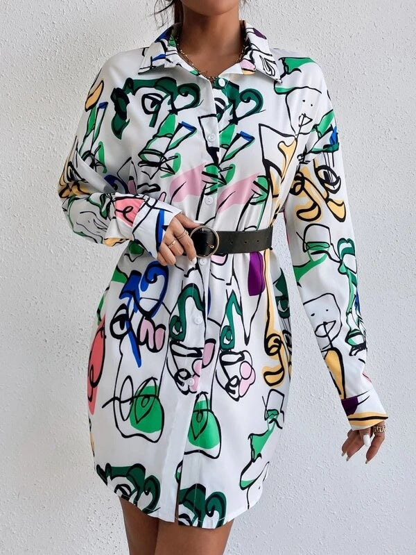 Damen Hemdblusenkleid im modernen Kunstdesign Stalluxe