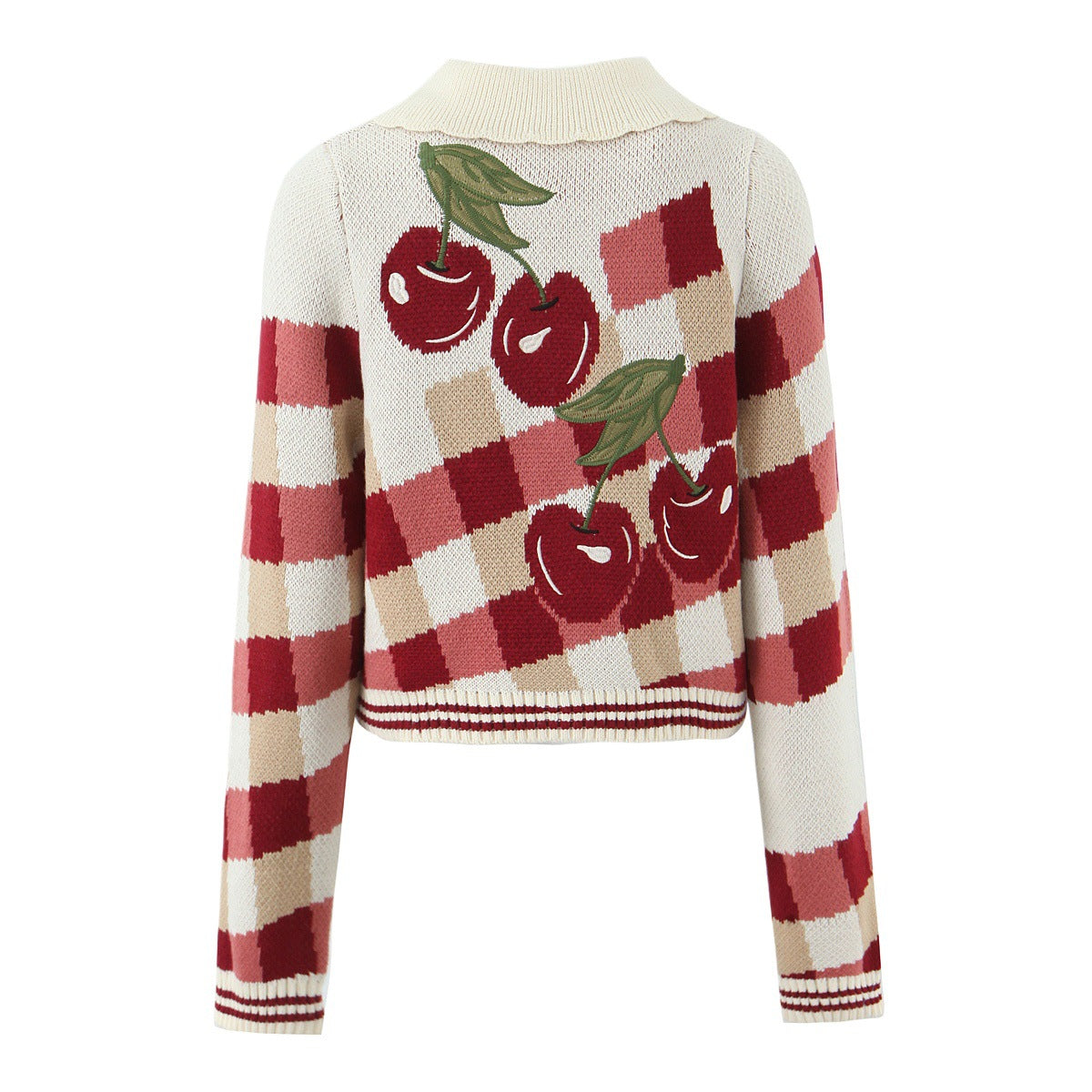 Damen verspielte Cropped Strickjacke mit floralem Kirschmuster Stalluxe