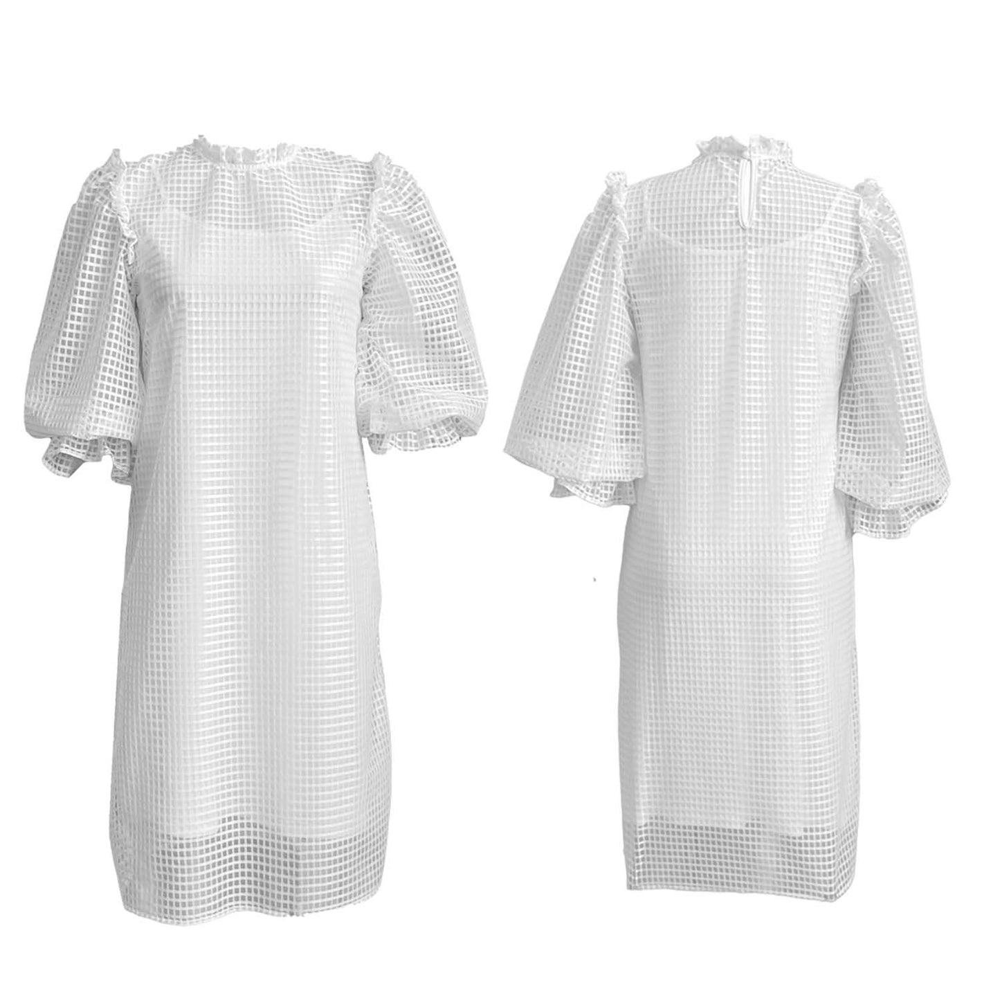 Damen Transparentes Kleid mit voluminösen Puffärmeln und Karomuster Stalluxe