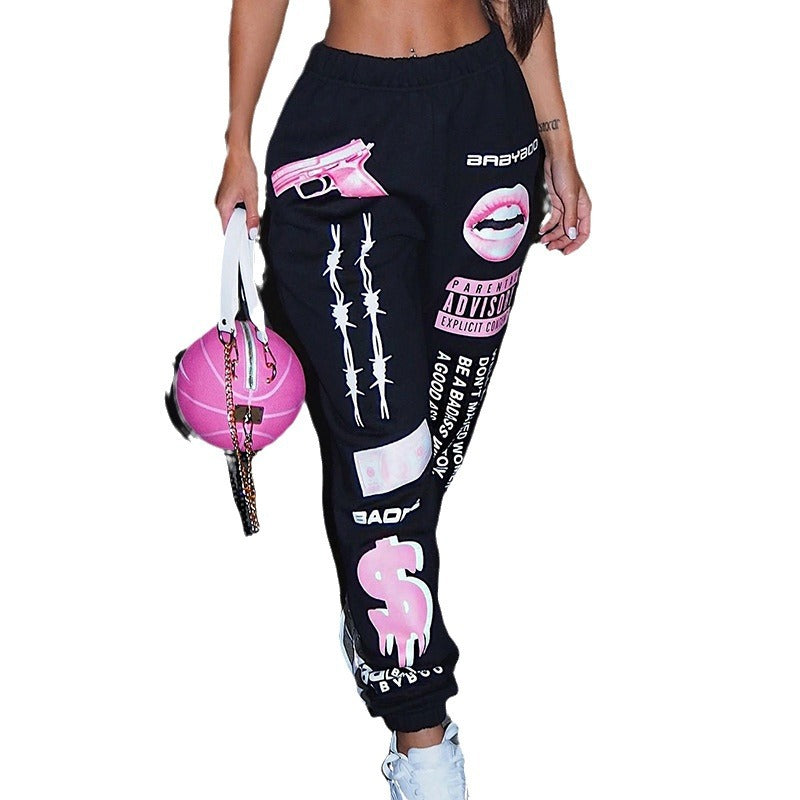 Damen lässige Sporthose mit auffälligen Schriftzügen und Grafikdesign Stalluxe