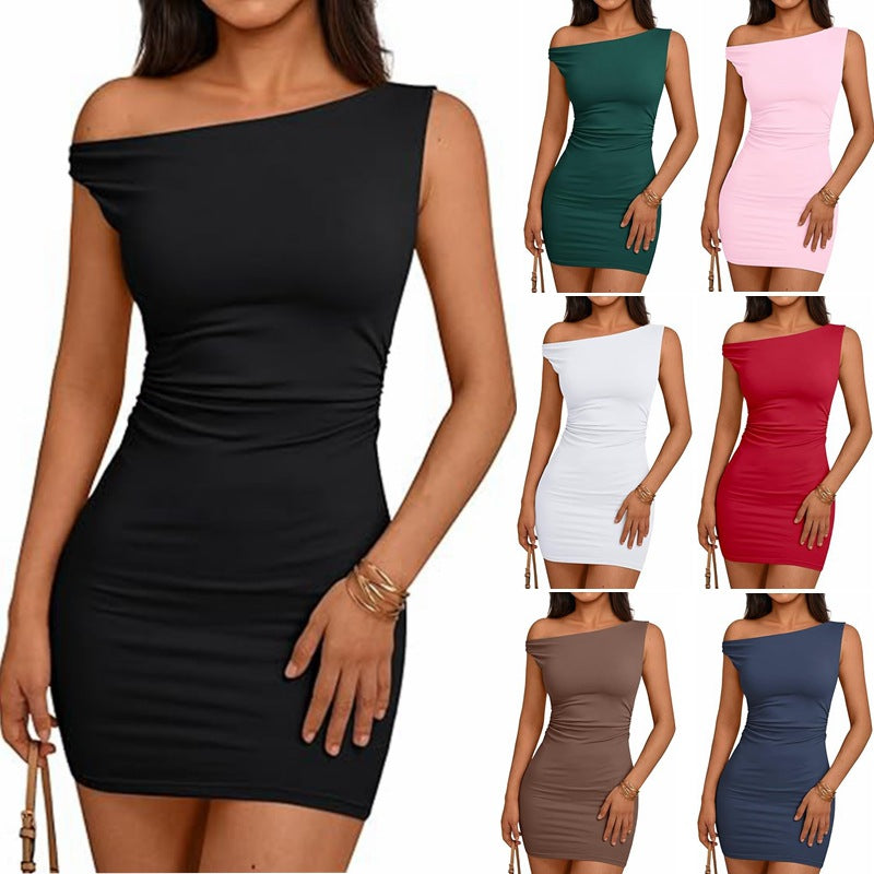 Damen figurbetontes Kleid mit asymmetrischem Ausschnitt und Raffungen Stalluxe